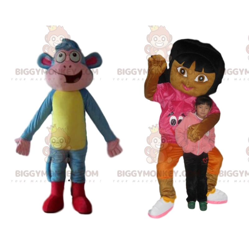 BIGGYMONKEY™ Dora und Shipper Maskottchen-Kostüm-Duo von Dora