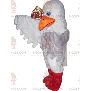 BIGGYMONKEY™ Mascottekostuum van witte vogel met grote oranje