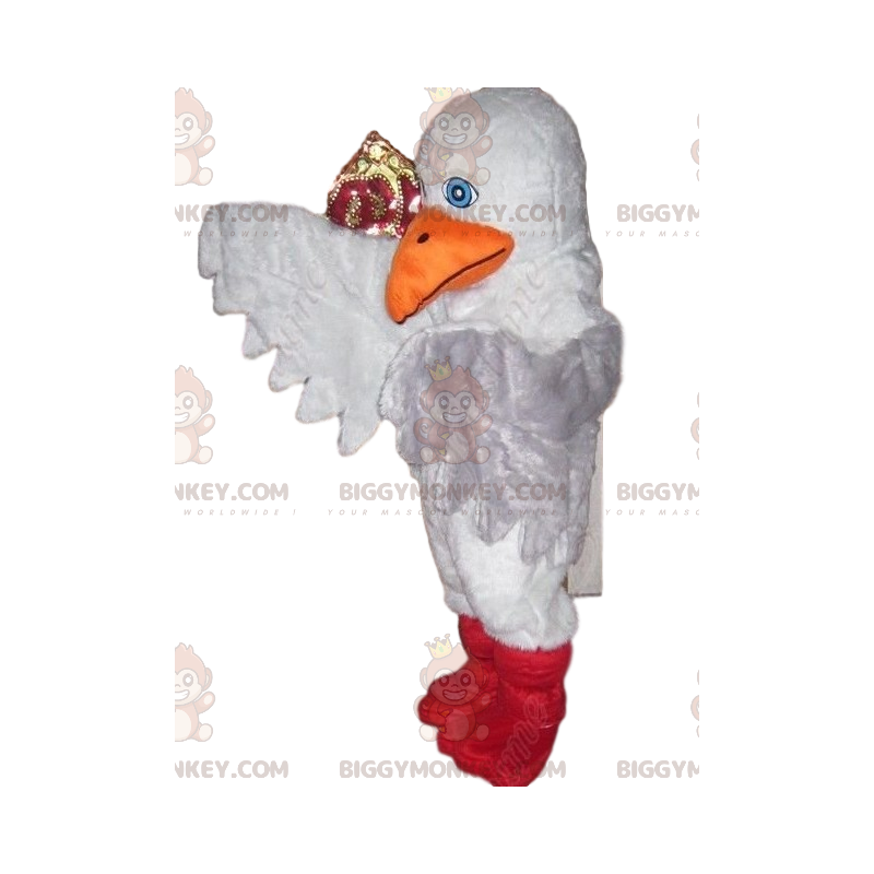 BIGGYMONKEY™ maskotdräkt av vit fågel med stor orange näbb -