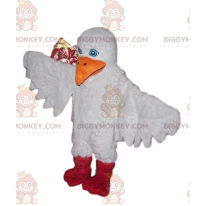 Disfraz de mascota BIGGYMONKEY™ de pájaro blanco con gran pico