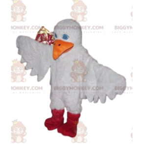 BIGGYMONKEY™ Mascot Costume of White Bird with Big Orange Beak