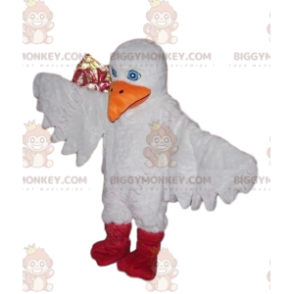 Traje de mascote BIGGYMONKEY™ de pássaro branco com grande bico