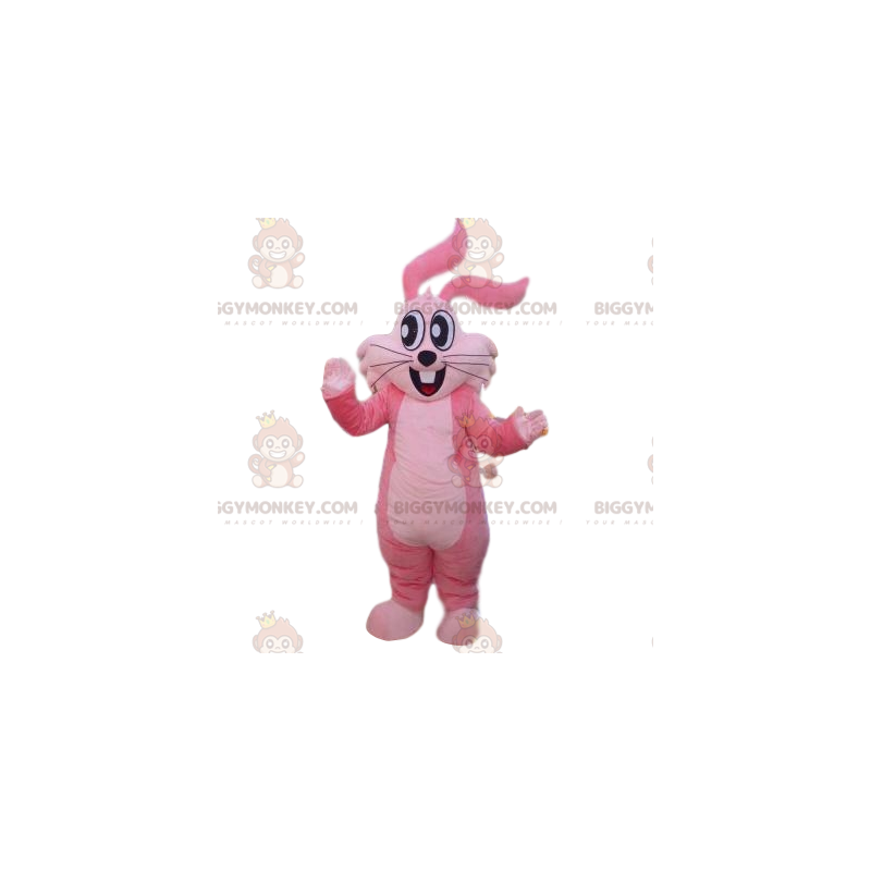 Costume de mascotte BIGGYMONKEY™ de lapin rose super heureux