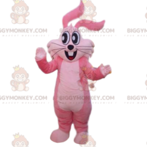 Costume de mascotte BIGGYMONKEY™ de lapin rose super heureux