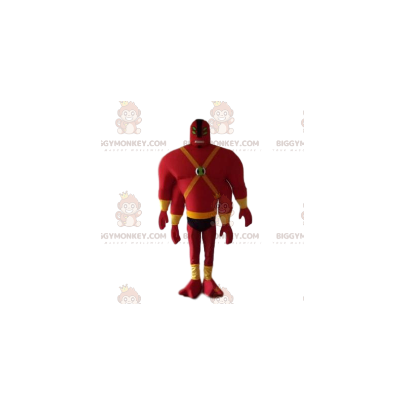 Man in rood BIGGYMONKEY™ mascottekostuum met vier armen en vier