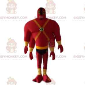 Man in Red BIGGYMONKEY™ Mascot Costume with Four Arms and Four