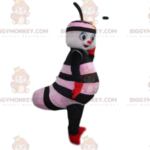 Disfraz de mascota BIGGYMONKEY™ de oruga rayada negra y rosa