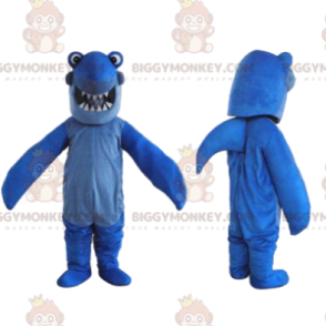 Blauwe haai BIGGYMONKEY™ mascottekostuum met een grote glimlach