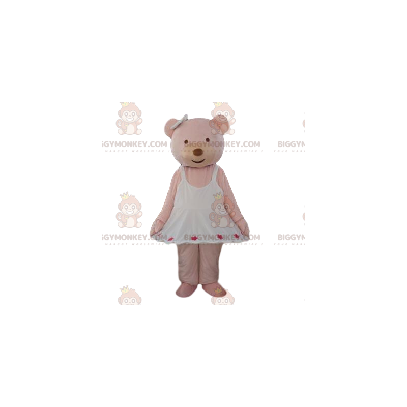 Costume de mascotte BIGGYMONKEY™ d'oursonne crème avec une robe
