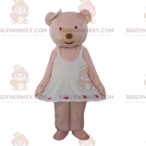 Cream Bear BIGGYMONKEY™ Mascot Costume With Cute White Dress –