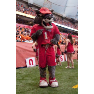 Disfraz de mascota BIGGYMONKEY™ Lobo gris en ropa deportiva