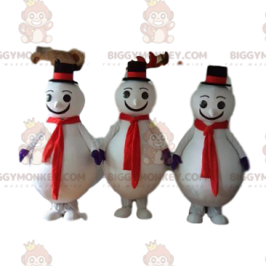 Snowman BIGGYMONKEY™ Mascot Costume Trio med svart hatt -