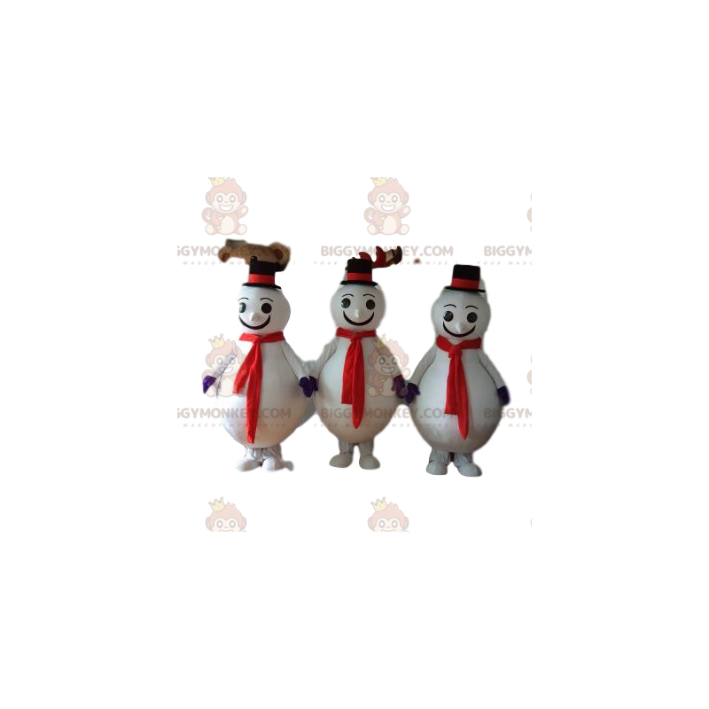 Kostýmní trio maskota sněhuláka BIGGYMONKEY™ s černým kloboukem