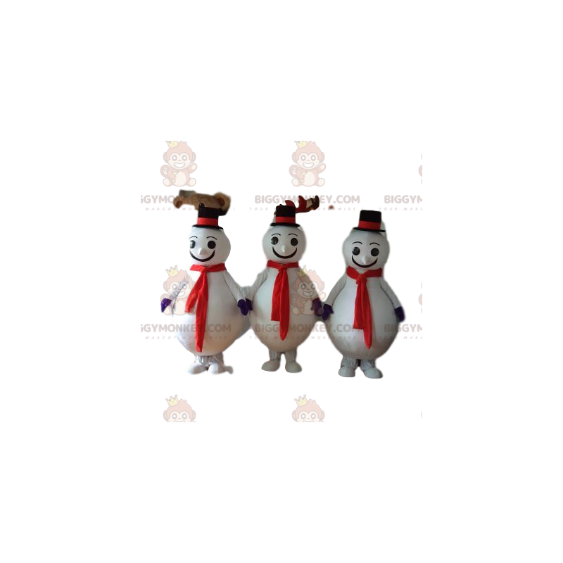 Schneemann BIGGYMONKEY™ Maskottchen-Kostüm-Trio mit schwarzem