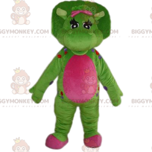 Costume de mascotte BIGGYMONKEY™ de dinosaure verte et fushia