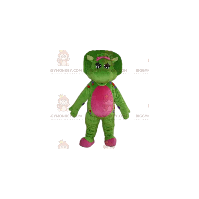 Costume de mascotte BIGGYMONKEY™ de dinosaure verte et fushia