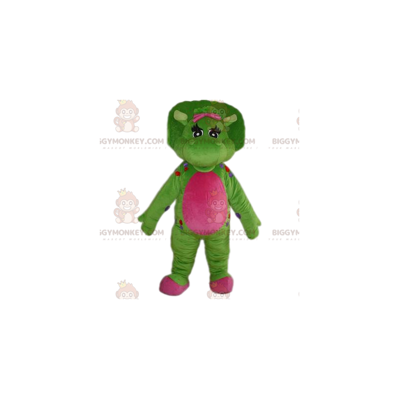 Disfraz de mascota BIGGYMONKEY™ de dinosaurio verde y fucsia