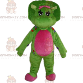 Costume de mascotte BIGGYMONKEY™ de dinosaure verte et fushia