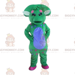 Pastelgroene en blauwe dinosaurus BIGGYMONKEY™ mascottekostuum