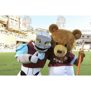 2 BIGGYMONKEY™s mascot a brown bear and a blue and purple white