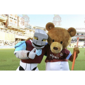 2 BIGGYMONKEY™s mascot a brown bear and a blue and purple white
