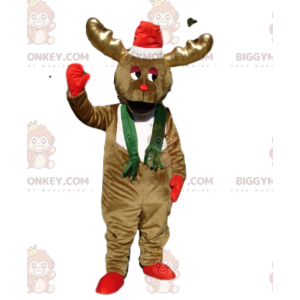 BIGGYMONKEY™ ijsbruin rendier mascottekostuum met kerstmuts -