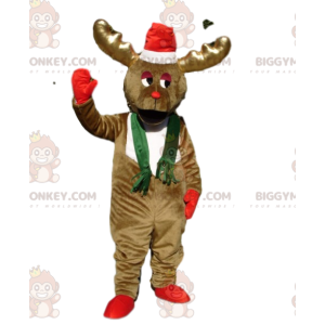 Traje de mascote de rena marrom gelo BIGGYMONKEY™ com chapéu de