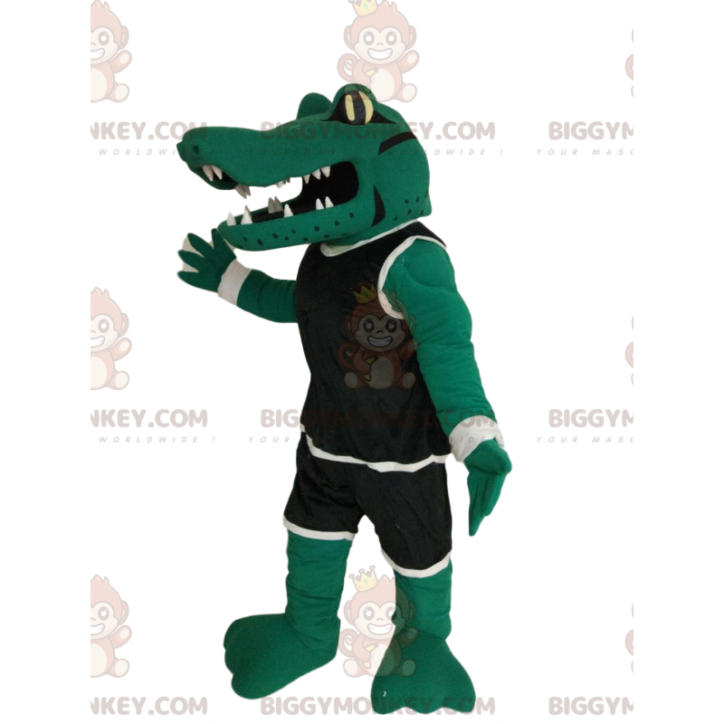 Krokodil BIGGYMONKEY™ mascottekostuum met zwarte sportkleding -