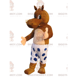 Bruin nijlpaard BIGGYMONKEY™ mascottekostuum met witte korte