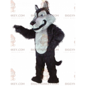 Alle harige zwart-witte wolf BIGGYMONKEY™ mascottekostuum -