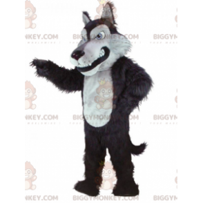 Kostium maskotki włochatego czarno-białego wilka BIGGYMONKEY™ -