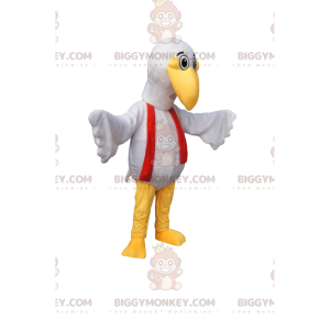 BIGGYMONKEY™ Mascot Costume White Bird With Funny Beak And Red