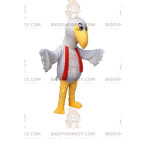 BIGGYMONKEY™ Mascot Costume White Bird With Funny Beak And Red