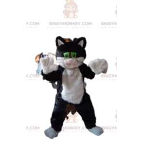 Costume de mascotte BIGGYMONKEY™ de chat noir et blanc avec des