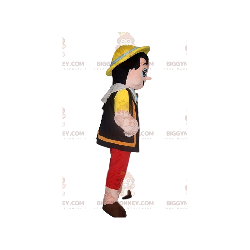 Happy Pinocchio BIGGYMONKEY™ Mascot Costume With Yellow Hat –