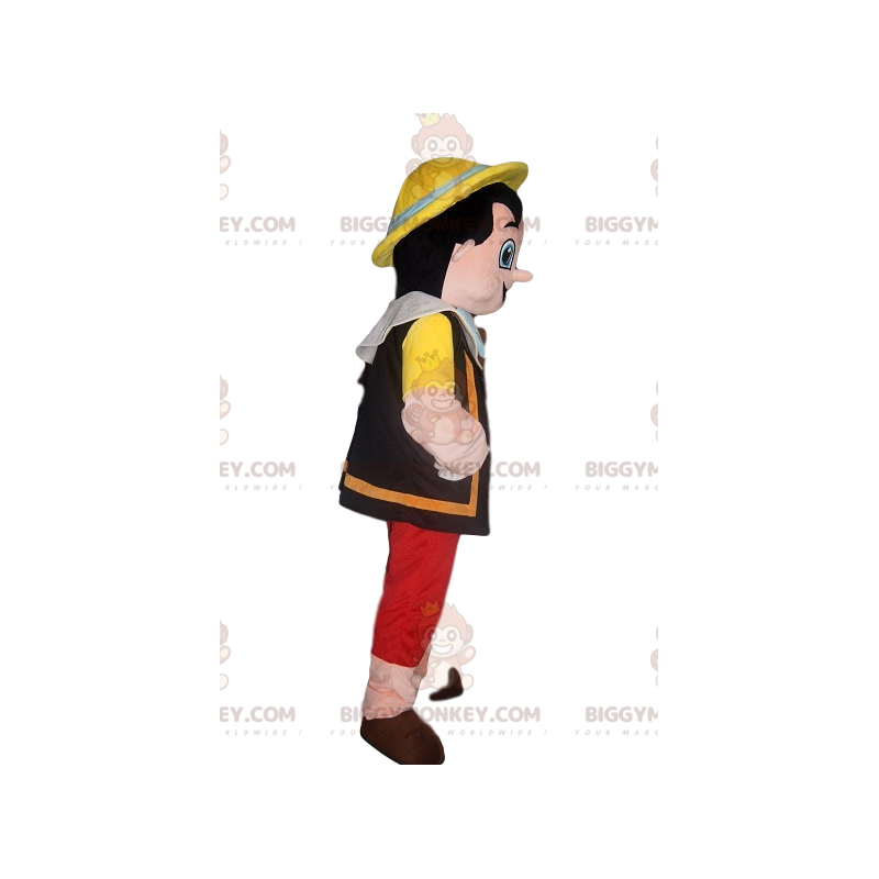 Happy Pinocchio BIGGYMONKEY™ Maskottchenkostüm mit gelbem Hut -
