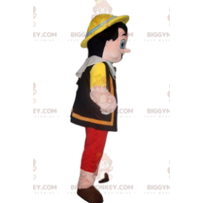 Happy Pinocchio BIGGYMONKEY™ Mascot Costume With Yellow Hat -