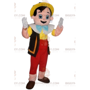 Glad Pinocchio BIGGYMONKEY™ maskotdräkt med gul hatt -