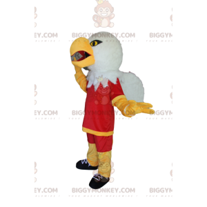 Golden Eagle BIGGYMONKEY™ maskotdräkt med röda sportkläder -