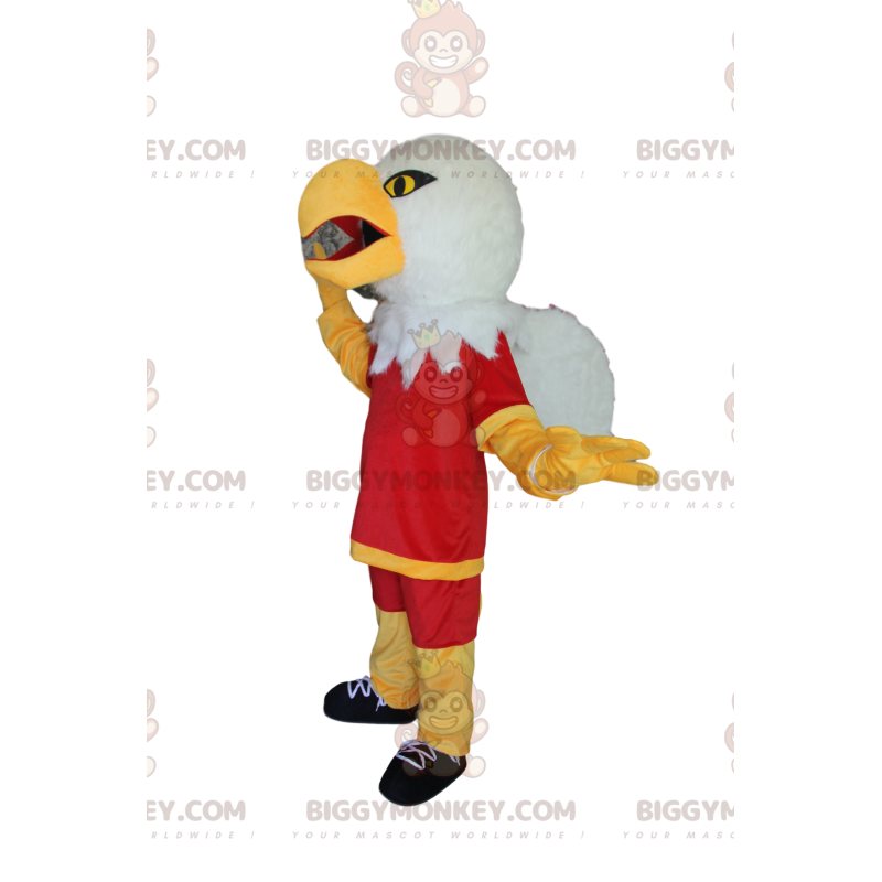 Traje de mascote Golden Eagle BIGGYMONKEY™ com roupa esportiva
