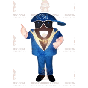 Traje de mascote do rapper BIGGYMONKEY™ com lindo terno azul e