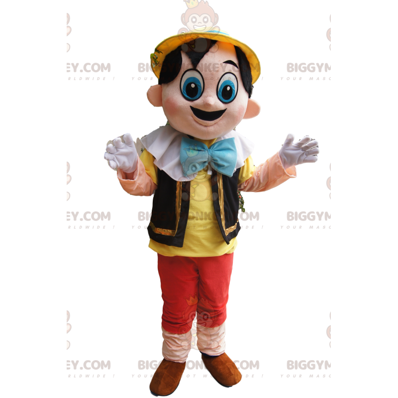 Traje de mascote BIGGYMONKEY™ Pinóquio fofo com grandes olhos