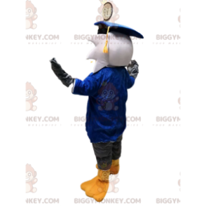 BIGGYMONKEY™ maskotdräkt av grå ugglor med blå jacka. Ugglor