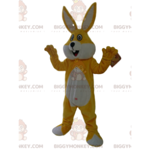 Costume de mascotte BIGGYMONKEY™ de lapin jaune et blanc super