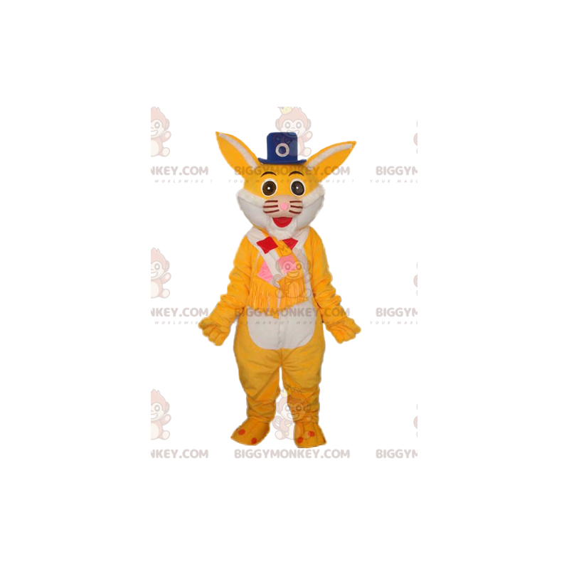 BIGGYMONKEY™ Mascot Costume Yellow Cat With Blue Hat –