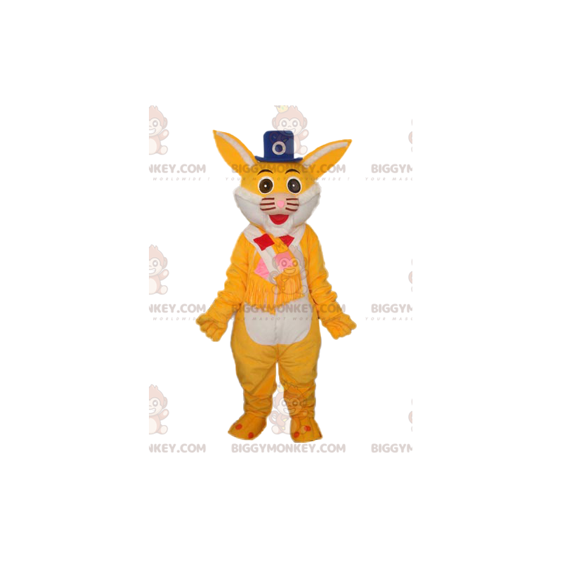 Costume de mascotte BIGGYMONKEY™ de chat jaune avec un chapeau