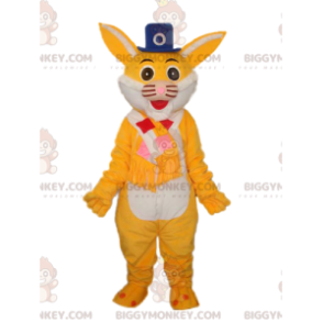 BIGGYMONKEY™ Mascot Costume Yellow Cat With Blue Hat –