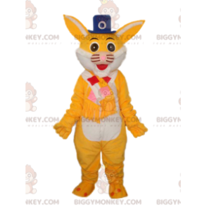 Costume de mascotte BIGGYMONKEY™ de chat jaune avec un chapeau