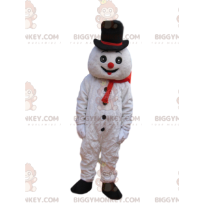 BIGGYMONKEY™ Αστεία στολή μασκότ χιονάνθρωπος με μαύρο καπέλο -