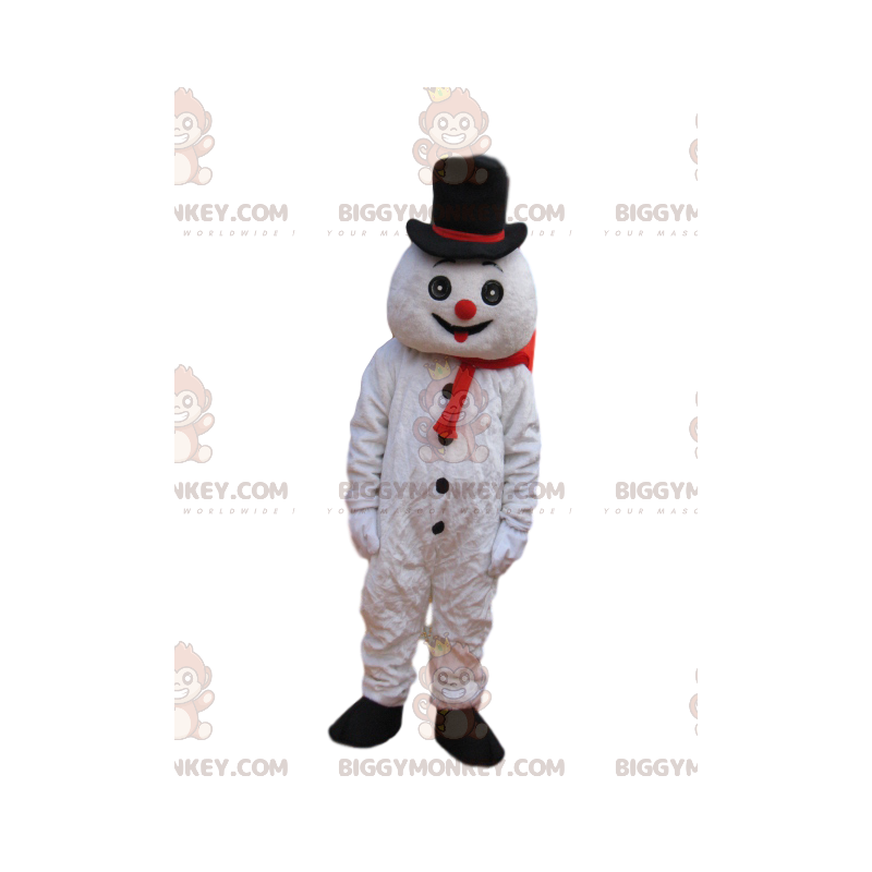 BIGGYMONKEY™ Αστεία στολή μασκότ χιονάνθρωπος με μαύρο καπέλο -